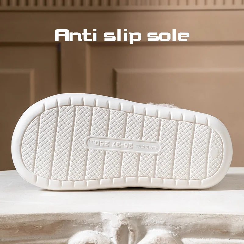 Winter thick soled anti slip warm cotton shoes with fleece bag and cotton slippers for external wear