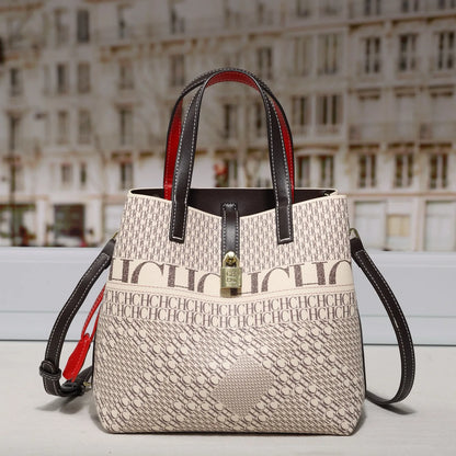 CH Women's High-Quality PVC Crossbody Bucket Bag Classic Printed Letter Design Luxury-Inspired Large Capacity Tote