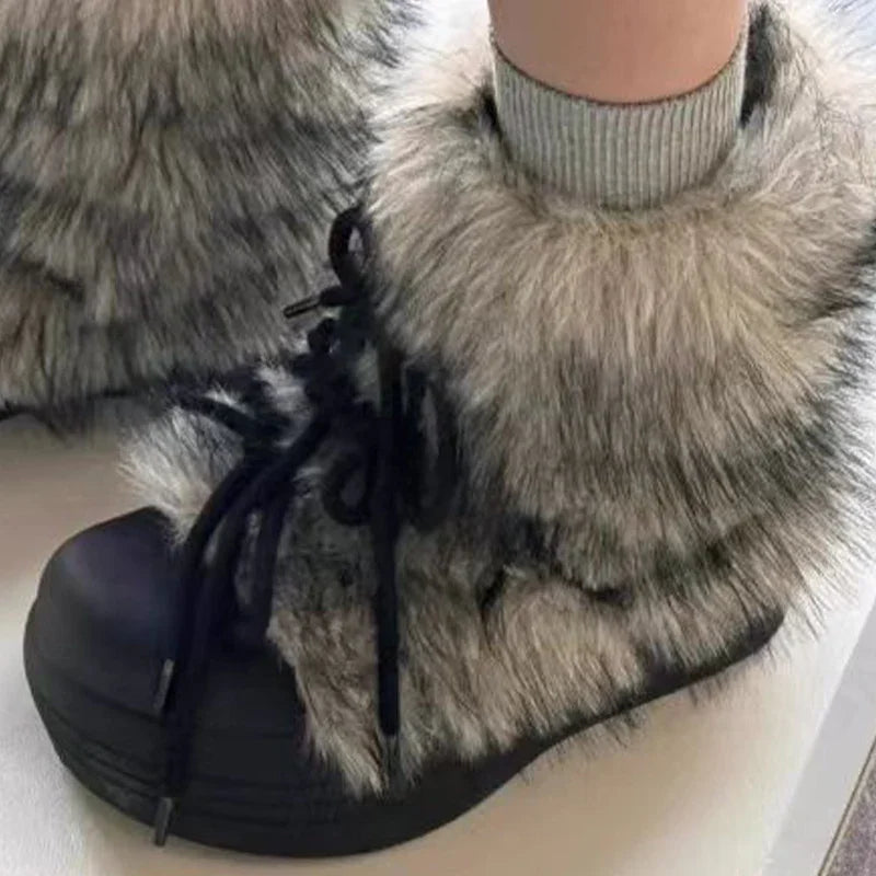 Women's Bow Platform Snow Ankle Boots Warm Plush Winter