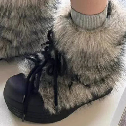 Women's Bow Platform Snow Ankle Boots Warm Plush Winter