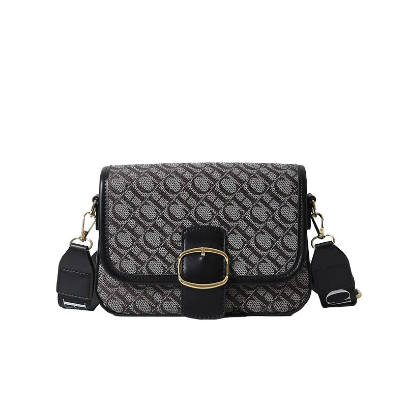 Winter Hot Sale Contrasting Color Letter Inkjet  Square Bag Luxury Trendy Single Shoulder Width Webbing Crossbody Women's Bag