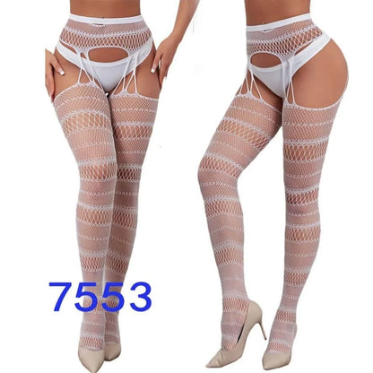 Women Fishnet Open Crotch Suspender Tights XXXL