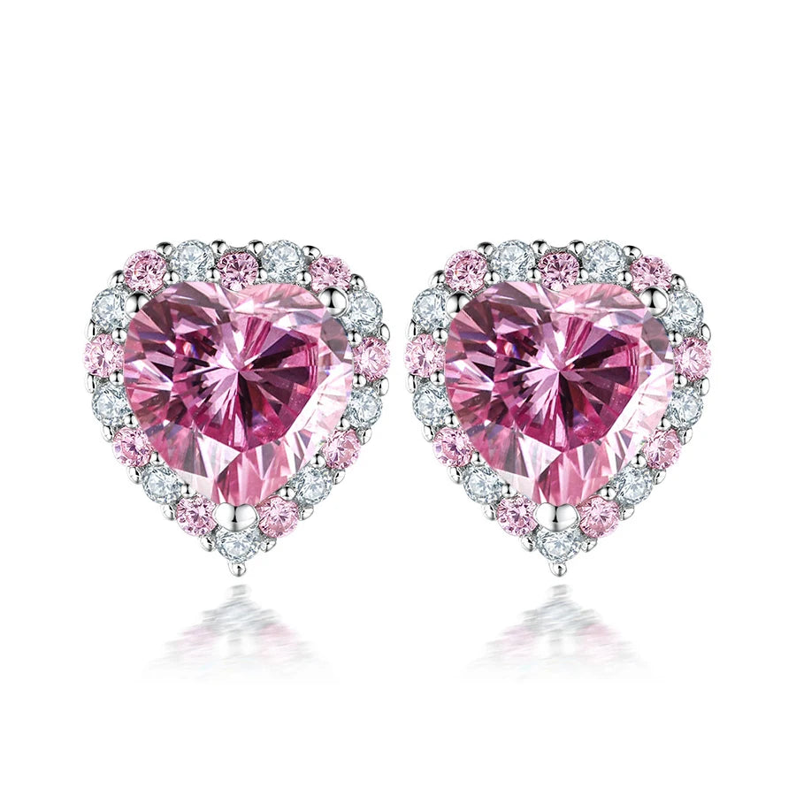 FIRERING Rosa Herz Moissanit Halskette Ohrring Set 2 Karat mit Zertifikat Diamant Test Bestanden Damen Schmuck Geschenk S925 Silber