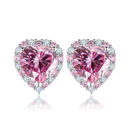 FIRERING Rosa Herz Moissanit Halskette Ohrring Set 2 Karat mit Zertifikat Diamant Test Bestanden Damen Schmuck Geschenk S925 Silber