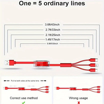 3 in 1 Retractable Data USB Cable for iPhone Charger Fast Wire Charging Cable For Android Phone Type C Xiaomi Huawei Samsung