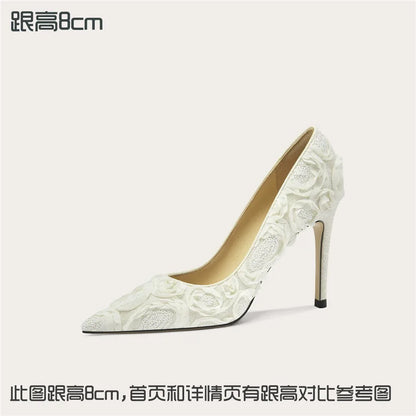 Women's Lace Glitter Wedding Heels – Pointed Toe Banquet Shoes