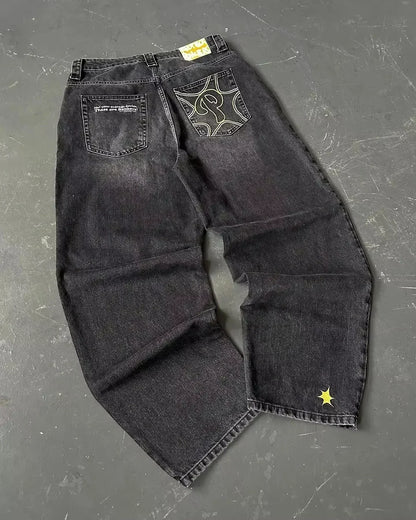 American Y2K 2025 New Baggy Wide Leg Black Jeans Overszied Women Street Casual Joker Denim Pants Couple Jeans Vintage Streetwear