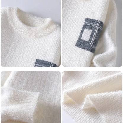 Sweater Men Contrasting Colors Fluffy Knitted Sweaters High Street Warm Pullovers Winter Couples Stylish Comfortable Sweaters