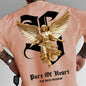 Men's summer 100% pure cotton fashionable casual sports loose angel pattern letter print round neck short sleeved T-shirt top