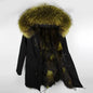 MAOMAOKONG Marken Lange Winterjacke Damen Oberbekleidung Dicke Parkas Natur Echtfuchsfellkragen Mantel Kapuze Rosa Weibliche Kleidung