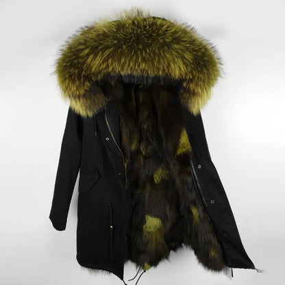 MAOMAOKONG Brand Long Winter Jacket Women Outwear Thick Parkas Natural Real Fox Fur Collar Coat Hooded Pink Female Clothing