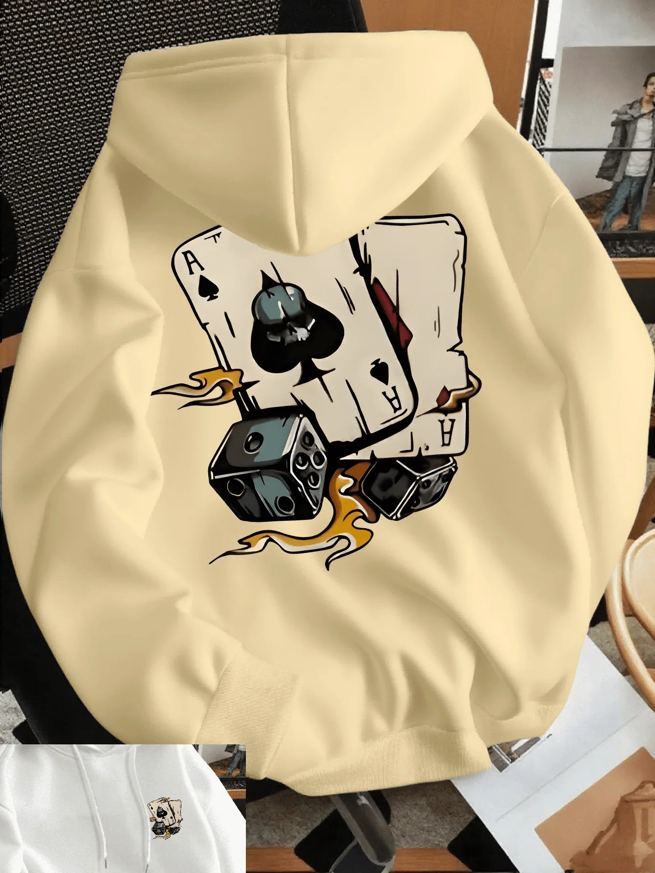 Men's Poker Card Print Hoodie Pullover Hoodie Sweater
