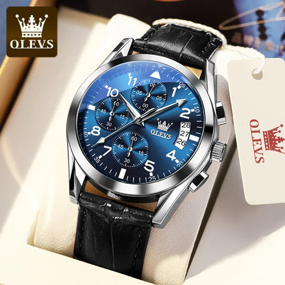 OLEVS Quartz Watch for Men Original Leather Strap Date