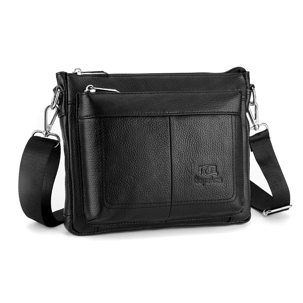 Men's Genuine Leather Crossbody Bag Large Capacity Cowhide Commuter Shoulder Bag Casual Messenger Bag for Work