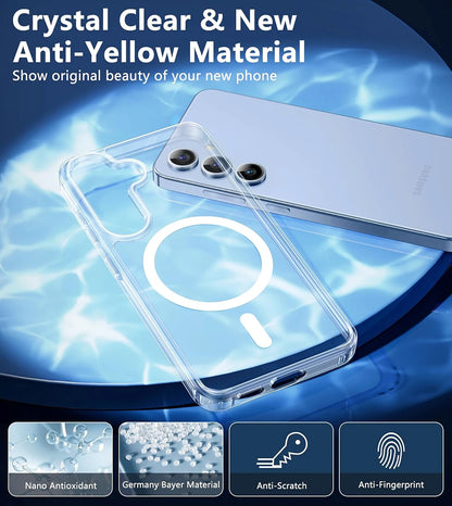 Starke magnetische MagSafe Wireless Ladehülle für Samsung Galaxy S24 S23 S22 S21 FE Ultra Plus Hybrid Hartschale transparent weich