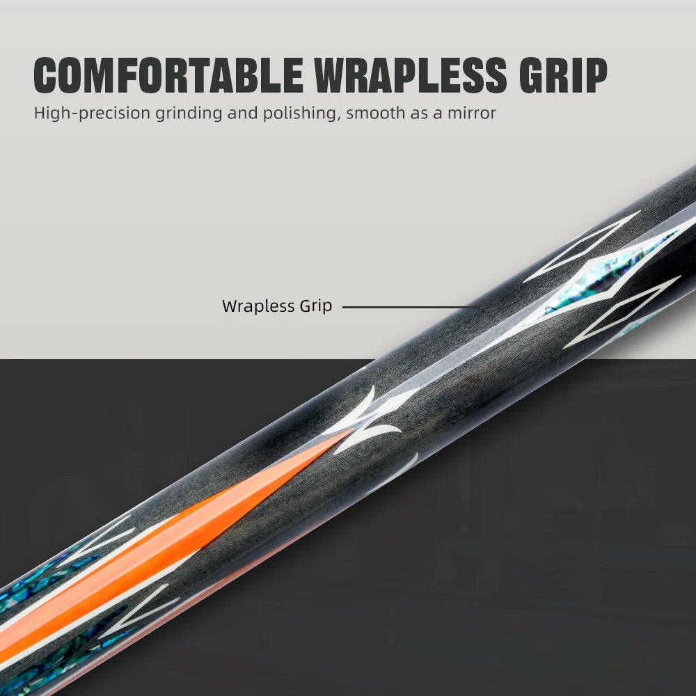 Close-up of a wrapless grip with text highlighting its features on a gray background