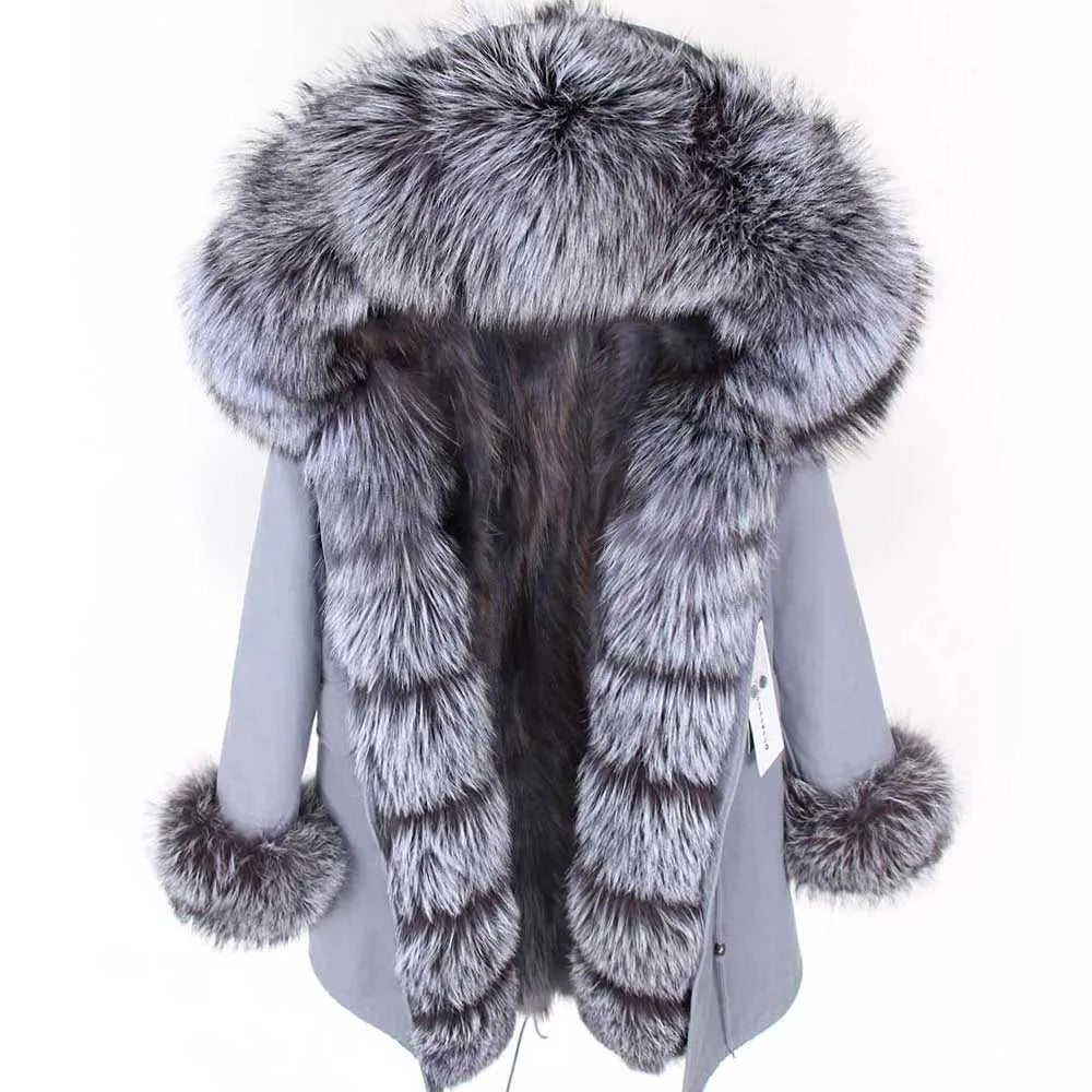 MAOMAOKONG Brand Long Winter Jacket Women Outwear Thick Parkas Natural Real Fox Fur Collar Coat Hooded Pink Female Clothing