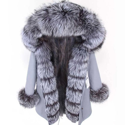 MAOMAOKONG Brand Long Winter Jacket Women Outwear Thick Parkas Natural Real Fox Fur Collar Coat Hooded Pink Female Clothing