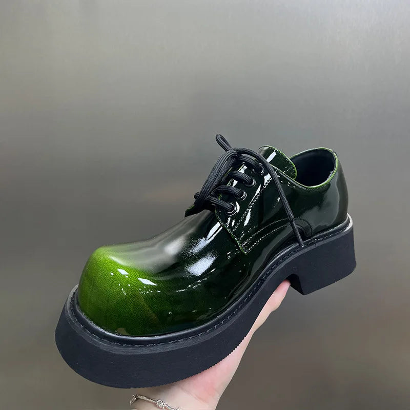 Casual Leather Shoes Thick Bottom High Top Derby Polished Surface Breathable