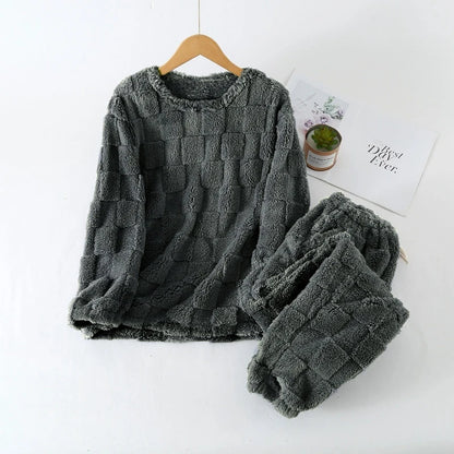 Autumn Winter Plaid O-Neck Pullover Top Loose Elastic Waist Trousers Sets Women's Pajamas Set 2 Pieces Woman Nightwear Sleepwear
