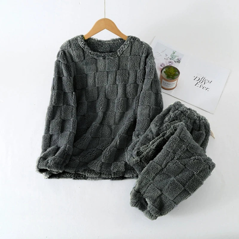 Autumn Winter Plaid O-Neck Pullover Top Loose Elastic Waist Trousers Sets Women's Pajamas Set 2 Pieces Woman Nightwear Sleepwear