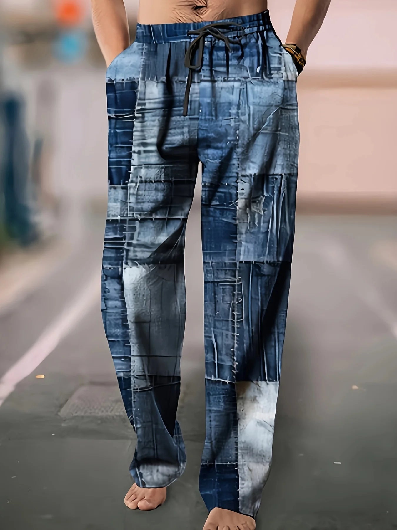 Men's Casual Linen Cotton trousers, Summer Ethnic Printed Beach pants, retro, mid-waist, zippered, Large Size Ropa Hombre