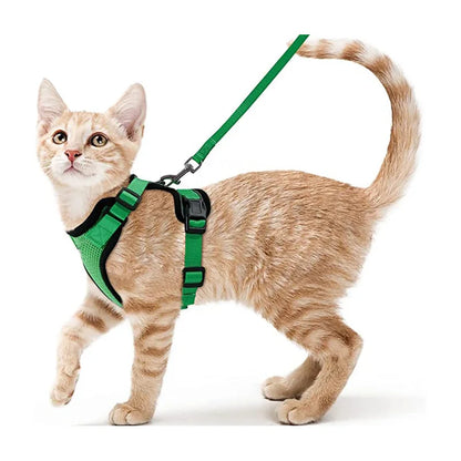 Katzengeschirr und Leine zum Spazierengehen, ausbruchsicheres, weiches, verstellbares Geschirr für Katzen, einfache Kontrolle