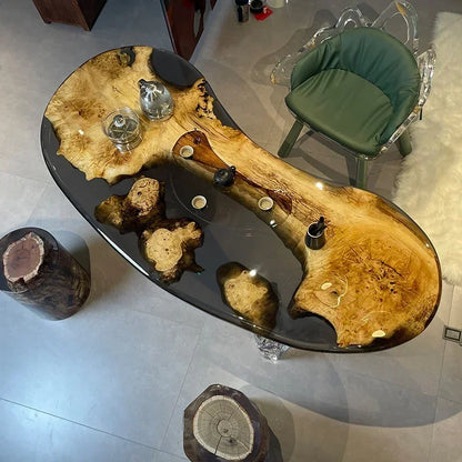 Teglex Epoxy Crystal Coffee Table | Live-Edge Solid Walnut & Rosewood