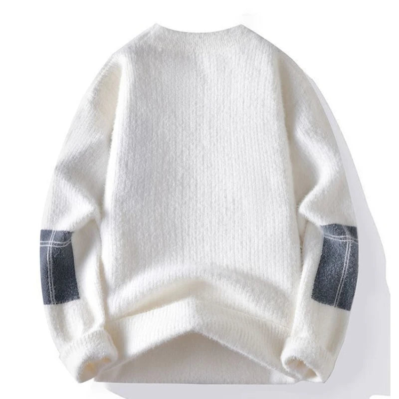Sweater Men Contrasting Colors Fluffy Knitted Sweaters High Street Warm Pullovers Winter Couples Stylish Comfortable Sweaters