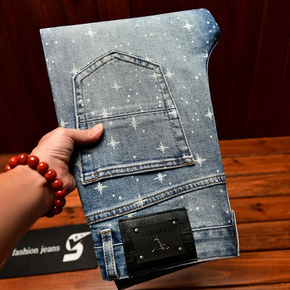 Men's Flash Print Slim Luxury Jeans | Elastic