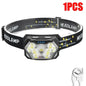 9 LED Stirnlampe mit starkem Licht, USB wiederaufladbar, Bewegungssensor, tragbare Angel-Camping-Outdoor-Kopflampe, Arbeits-Taschenlampe