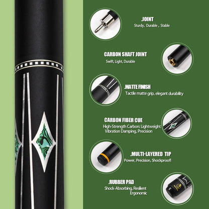 12.5mm Tip Carbon Billiard Cue Stick with Multi-layer Tip, High Performance for American Pool and Carom Billiards Enthusiasts