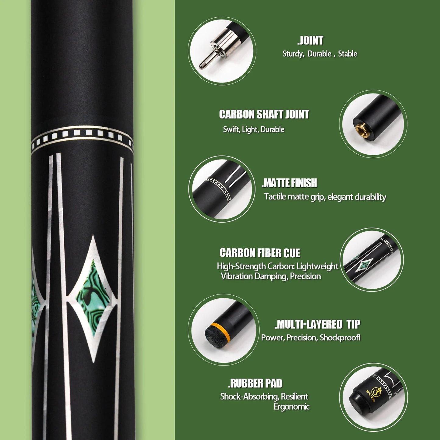 12.5mm Tip Carbon Billiard Cue Stick with Multi-layer Tip, High Performance for American Pool and Carom Billiards Enthusiasts