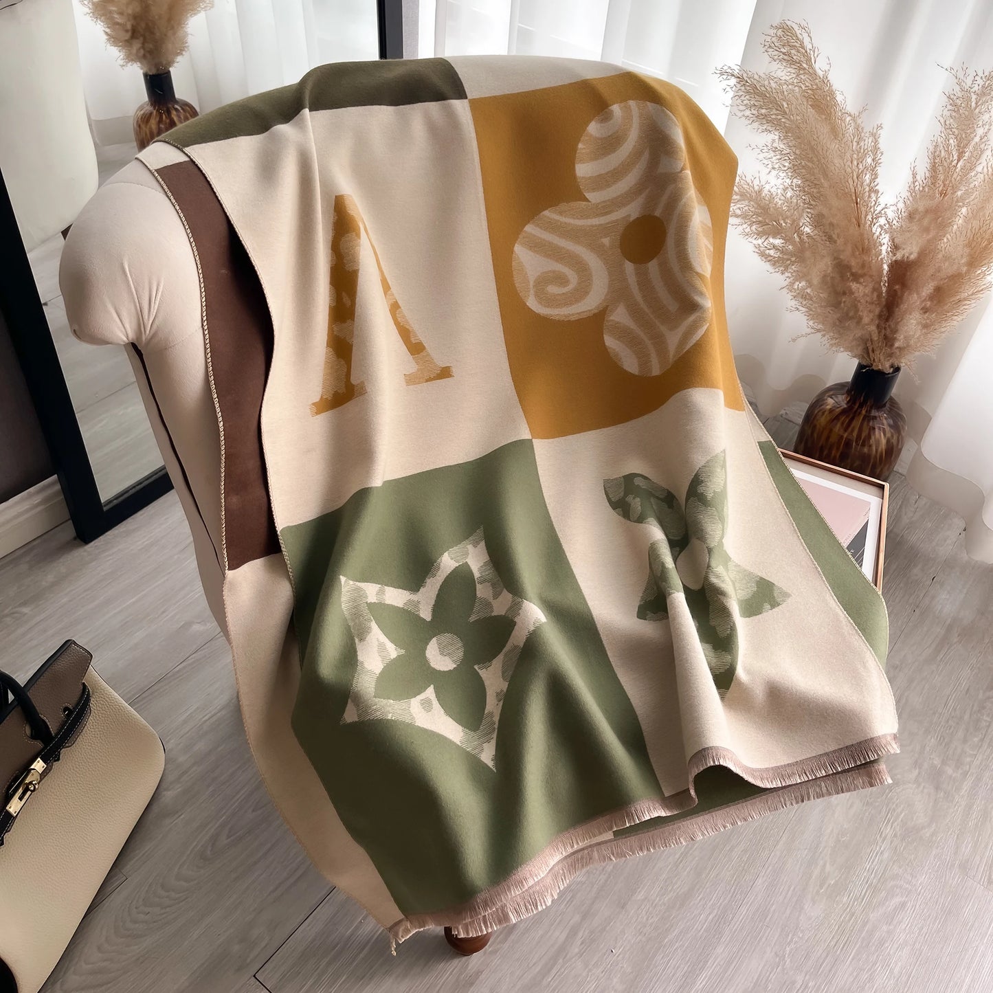 Laest Design Elegant Pashmina Shawl Imitation Cashmere Jacquard Pattern Scarves Winter Collocation Thickened Warm Scarf Shawl