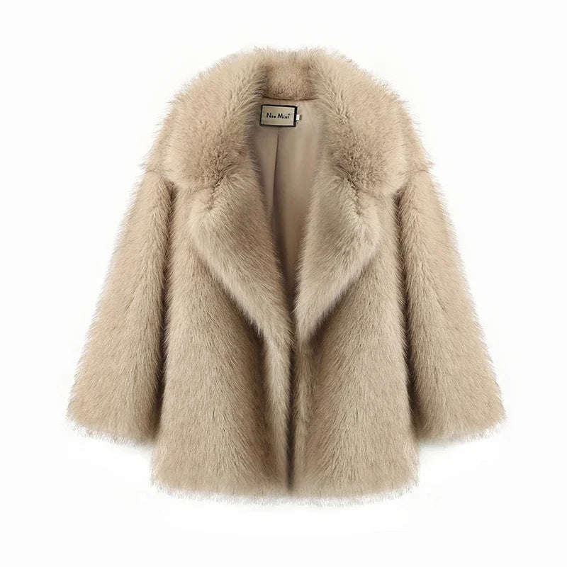 Neo Mint 2024 Winter Ins Hot Fashion Girls Oversized Farbverlauf Pelzmantel Damen Dick Warme Oberbekleidung Flauschige Kunstfuchsjacke