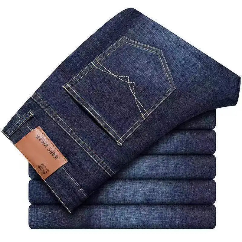 JEAN New Business Men's Jeans Casual Straight Stretch Fashion Classic Blue Black Work Denim Trousers Male Brand Clothing