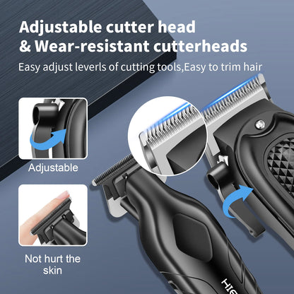 Hair trimmer with adjustable cutter head on a blue background