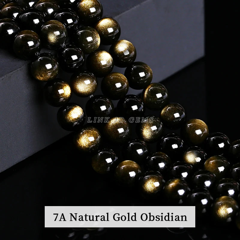 Natural Stone Golden Obsidian Bead Irisation Round Loose Spacer 4 6 8 10 12mm For Jewelry Making