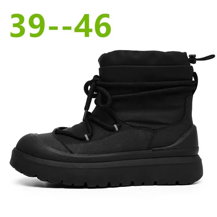 Black winter boot with size indication on a white background