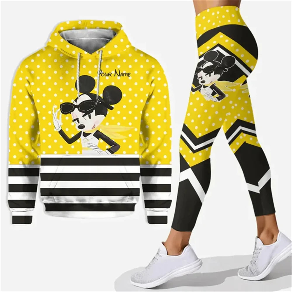 Customized Name Mickey Hoodie Women Hoodie Set Mickey Yoga Pants Sweatpants Women Disney Yoga Hoodie Leggings Fashion Sportswear