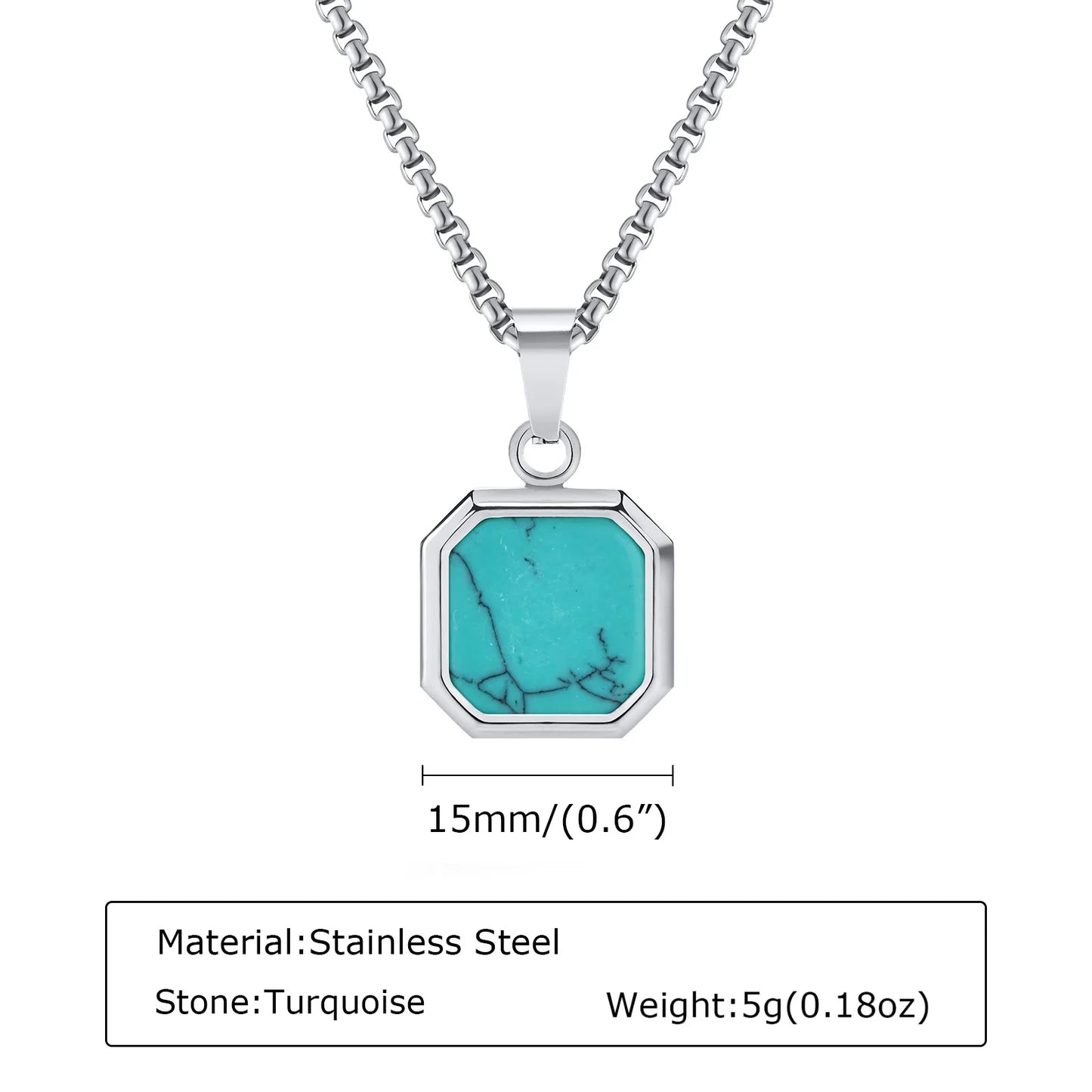Trendy Pendant Necklaces for Men Boys,Square Natural Stone Stainless Steel Necklaces,Hip Hop Cool Healing Jewelry Gifts