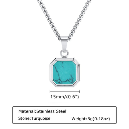 Trendy Pendant Necklaces for Men Boys,Square Natural Stone Stainless Steel Necklaces,Hip Hop Cool Healing Jewelry Gifts