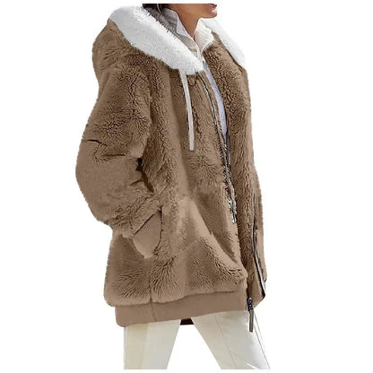 Herbst-Winter-Mode Damenmantel Neu Lässig Kapuzenreißverschluss Damenbekleidung Kaschmir Damen-Fleecejacke Einfarbige Damenmäntel