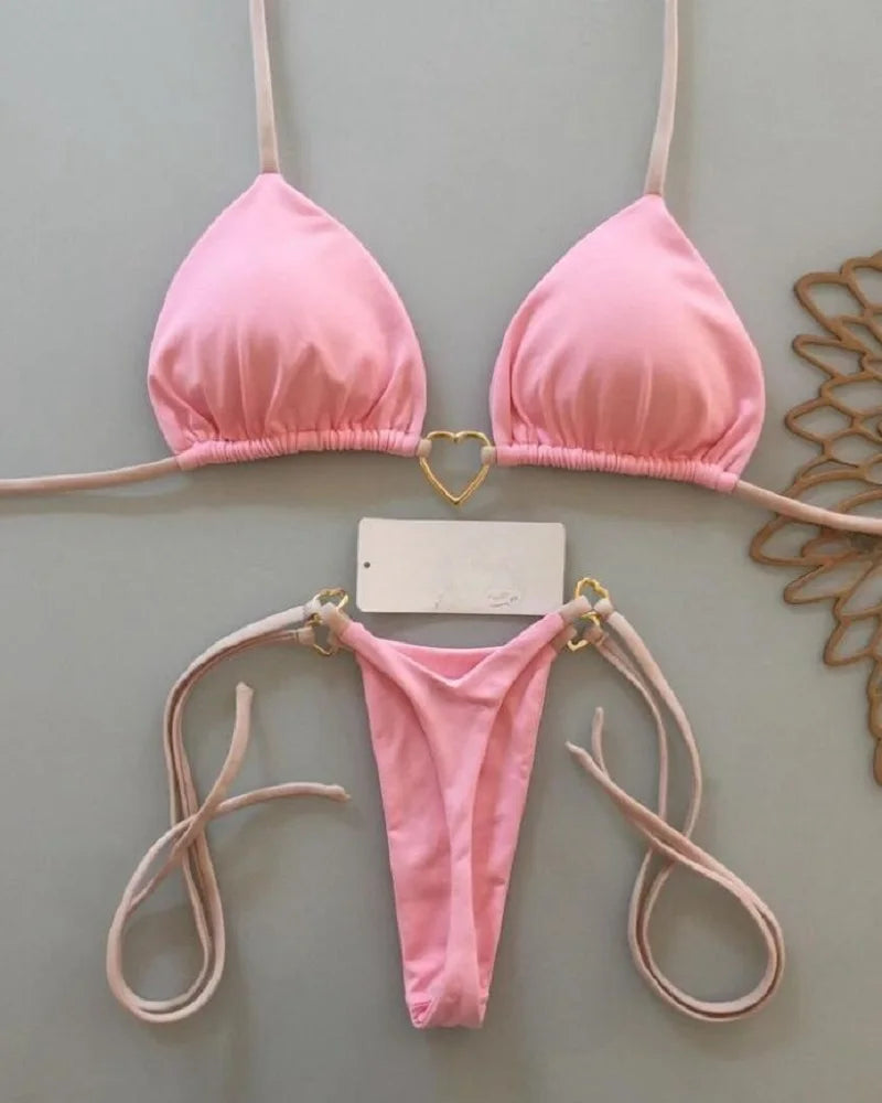 Sexy Halter Triangle Thong Bikini Set Swimwear