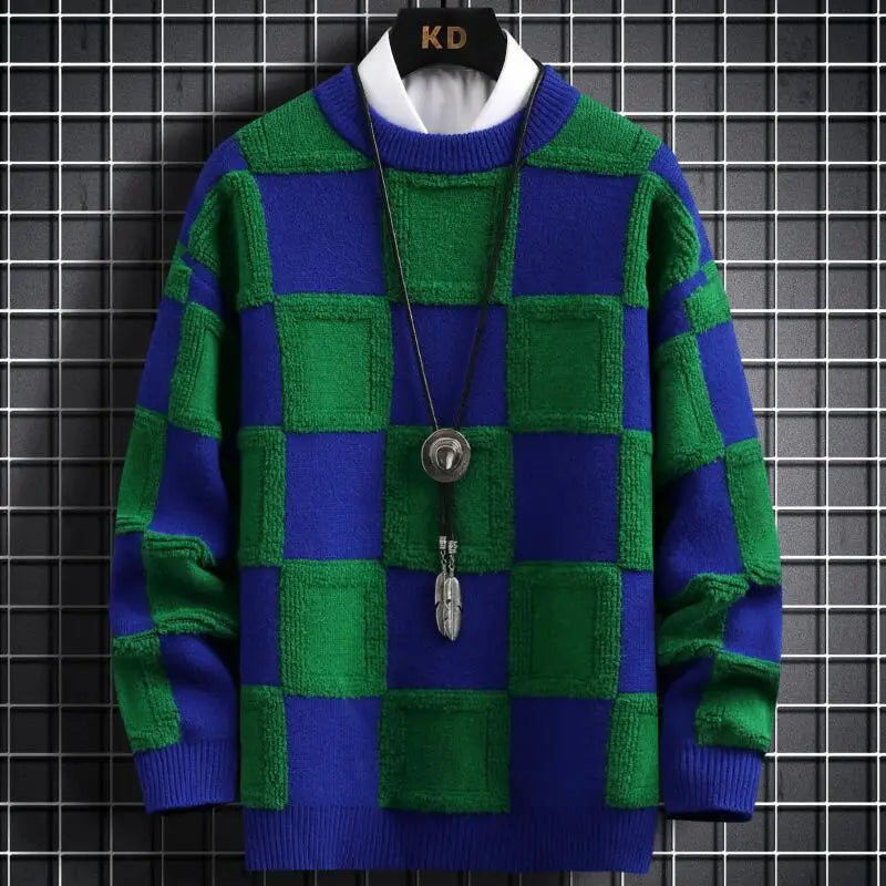 Fall/Winter Mens Brand Pullovers Sweaters High Quality Thick Warm Cashmere Sweater Men Luxury Plaid Pull Homme 2024