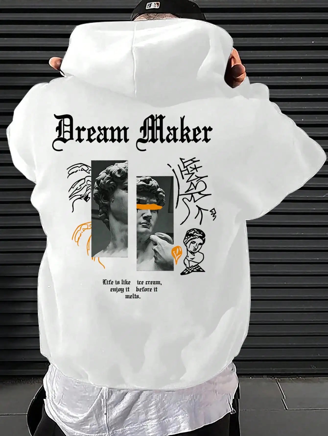 Dream Maker Brave Skulptur Muster Herren Kleidung Kreative Taschen Hoodies Hip Hop Herbst Streetwear Fleece Casual Herrenbekleidung