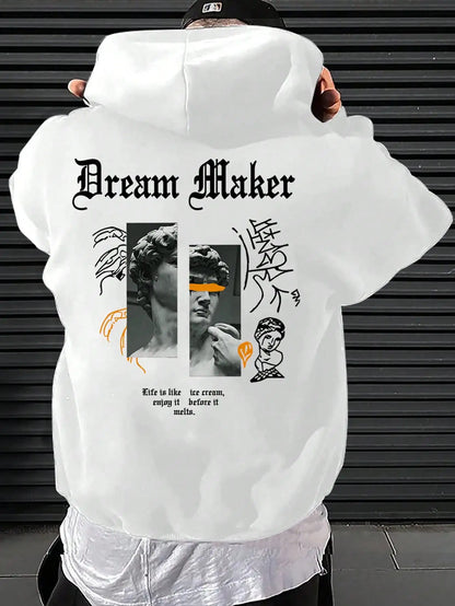 Dream Maker Brave Skulptur Muster Herren Kleidung Kreative Taschen Hoodies Hip Hop Herbst Streetwear Fleece Casual Herrenbekleidung