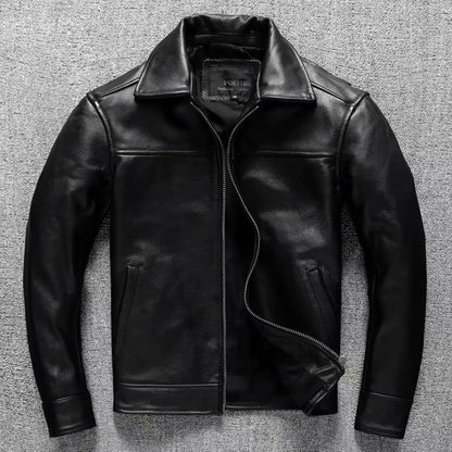 Men's Genuine Cowhide Leather Biker Jacket Slim Fit