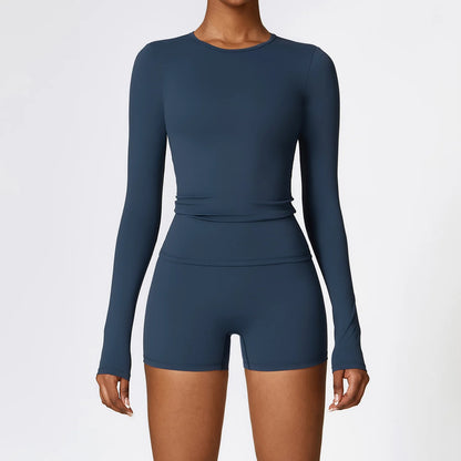 2PCS Yoga Set Women Gym Clothing Fitness Workout Set Sportswear Female Long Sleeve Crop Top High Waist Leggings Sports Suits