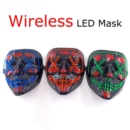Drahtlose Neon-LED-Reinigungsmaske, im Dunkeln leuchtende Cosplay-Horrormaske, Halloween-Maskerade-Partymasken, leuchtende, lustige Verkleidung